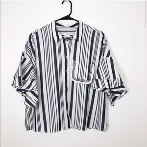 Adorable Striped Blouse with Ruffle Pocket